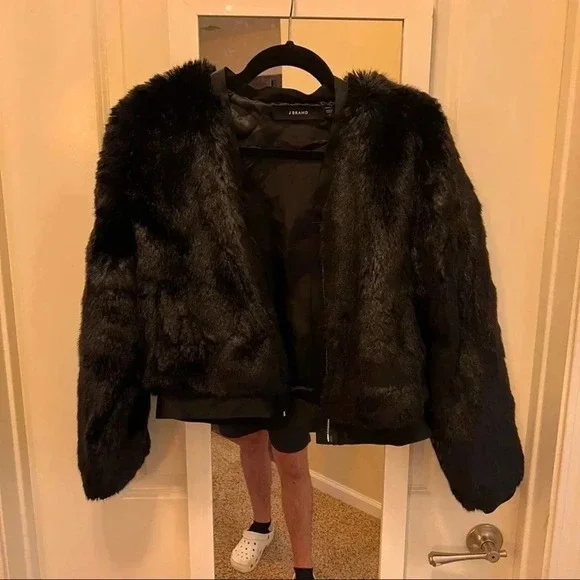 186 J Brand Black Faux Fur Coat